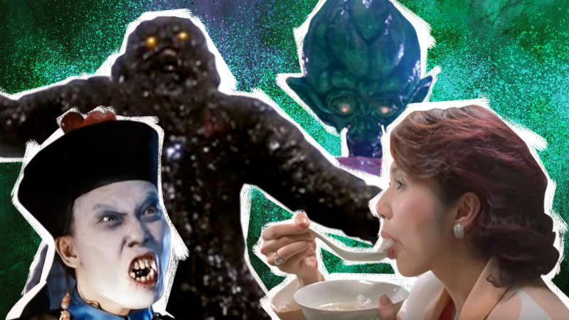 Left to right: Screenshots from Mr. Vampire, Oily Maniac, The Boxer’s Omen, and Dumplings. (Graphic: Allison Corr)